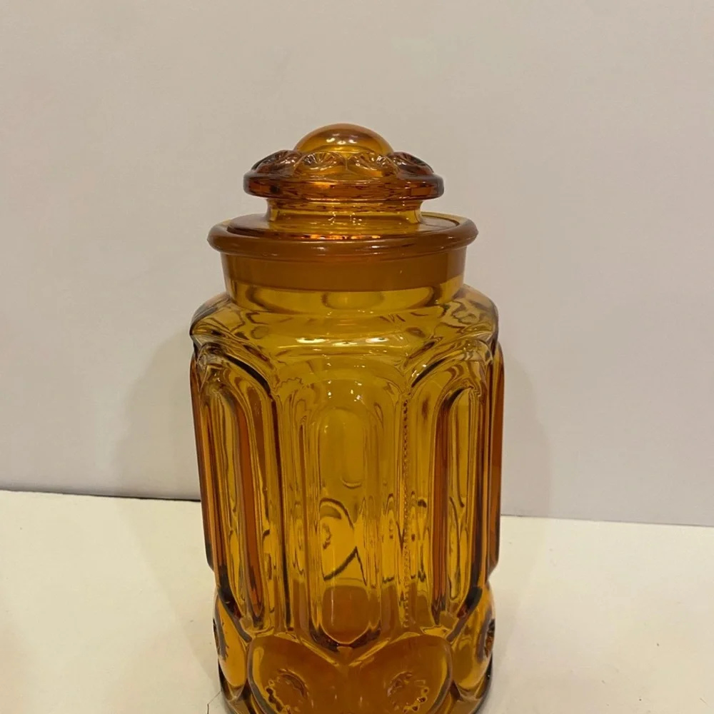 Vintage LE Smith Moon and Stars Amber Glass Canister 11”